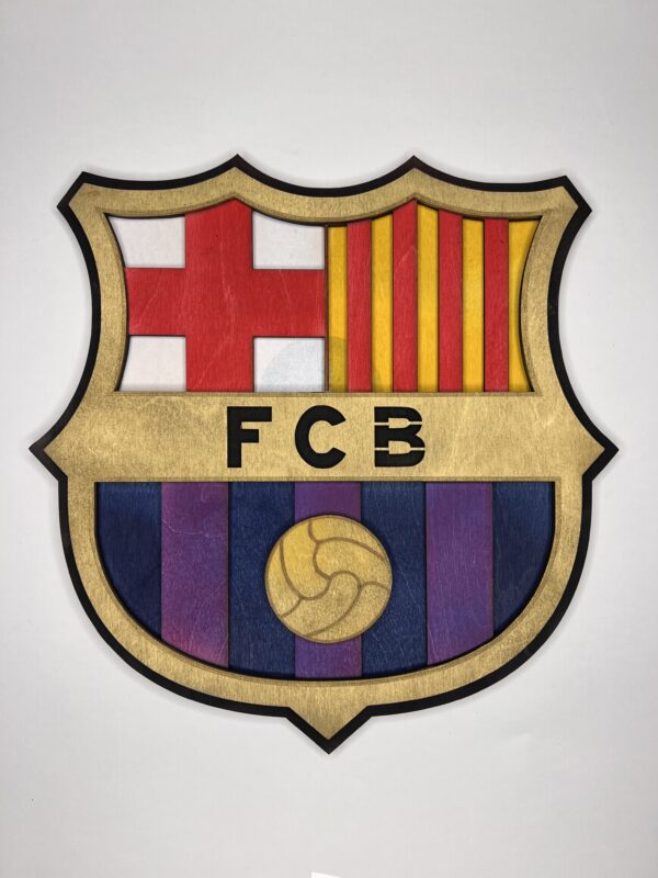 drewniany herb klubu – fc barcelona | wielowarstwowa dekoracja 3d