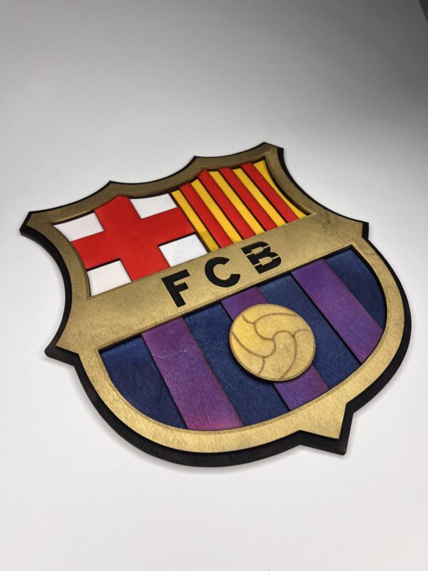 drewniany herb klubu – fc barcelona | wielowarstwowa dekoracja 3d