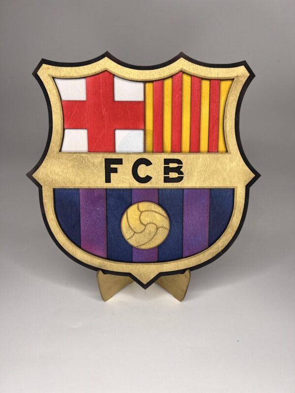 drewniany herb klubu – fc barcelona | wielowarstwowa dekoracja 3d