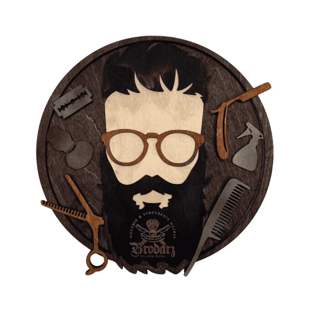 drewniana dekoracja barber 3d z personalizacją i logo salonu