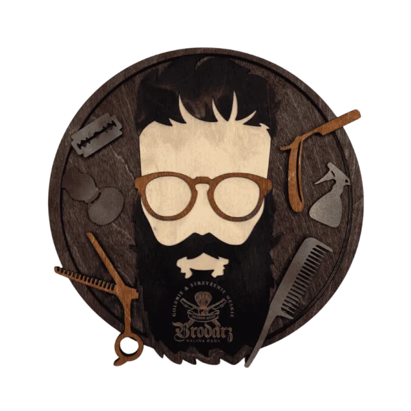 drewniana dekoracja barber 3d z personalizacją i logo salonu