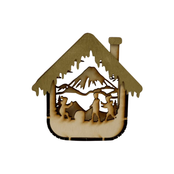 drewniana dekoracja świąteczna z dziećmi